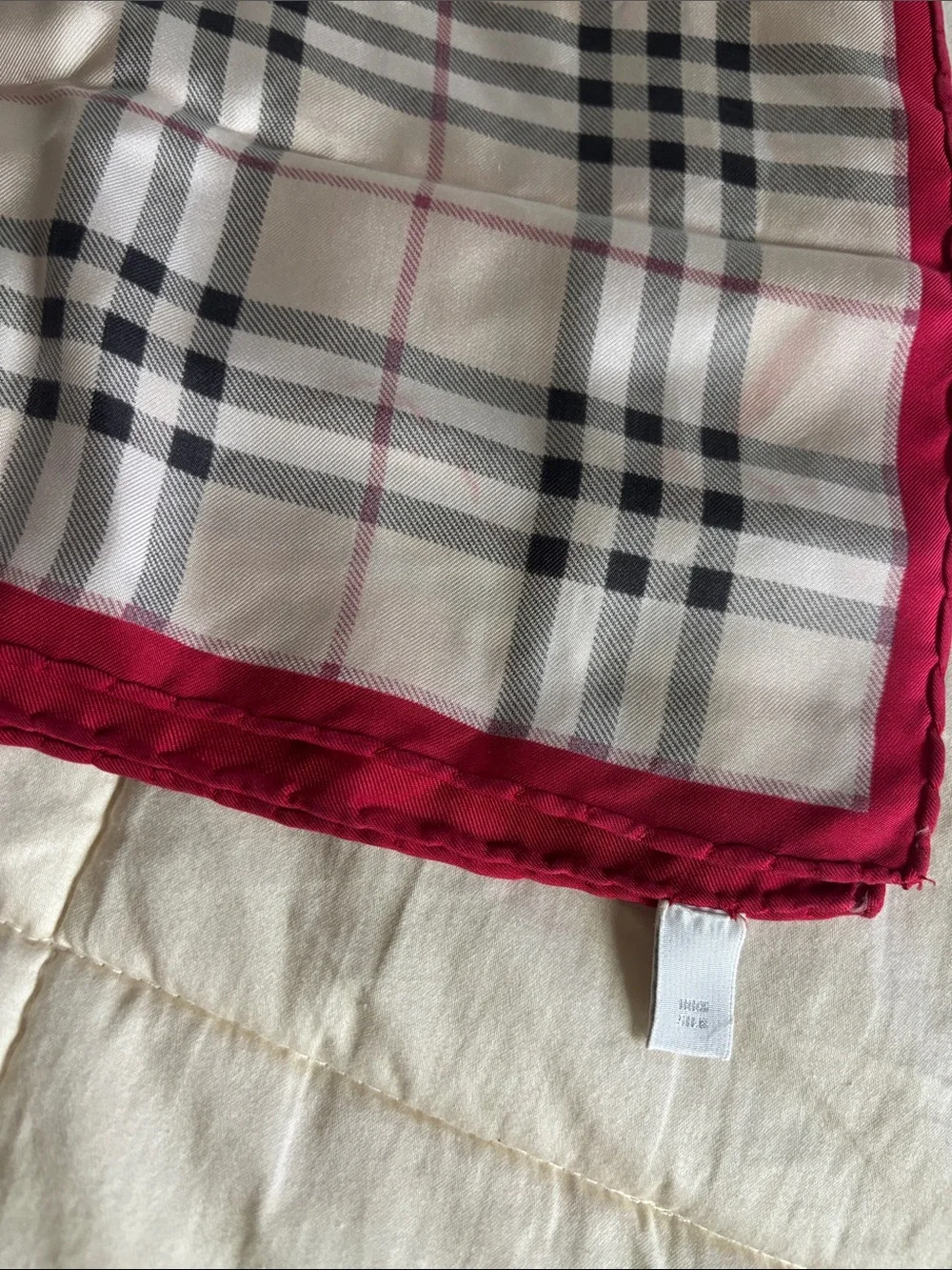 Burberry Silk Scarf in Red and Beige Check